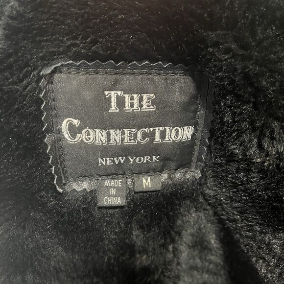 The Connection New York Genuine Leather Jacket Black Faux Fur Lined Size Medium - Picture 9 of 9